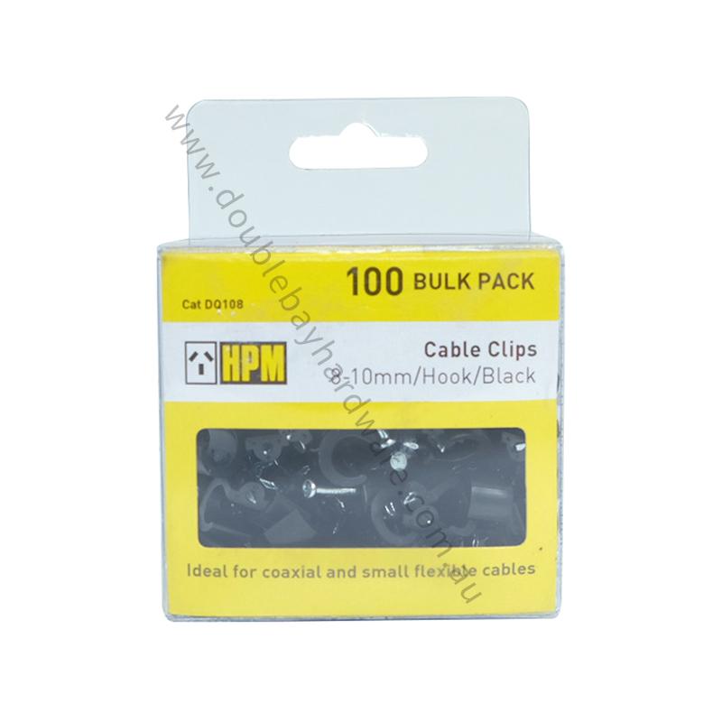 HPM Cable Clips 10mm Hook Black For Coaxial and Small Flexible Cable DQ108 - Double Bay Hardware