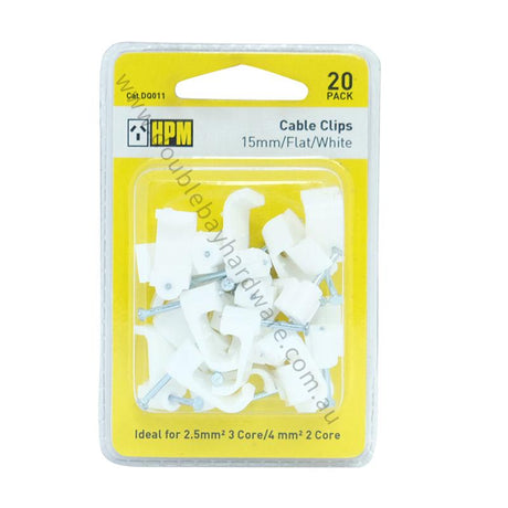 HPM Cable Clips 15mm Flat White For 2.5mm2 3Core and 4mm2 2 Core DQ011