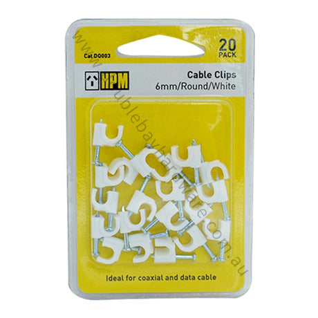 HPM Cable Clips 6mm Round White For Coaxial and Data Cable DQ003