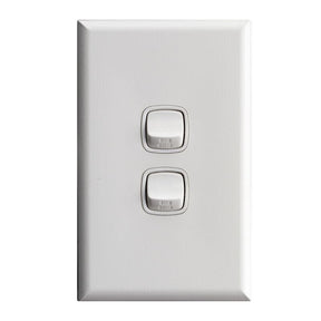HPM Excel 2 Gang White Wall Switch 10A CDXL770/2WEWE - Double Bay Hardware