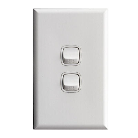 HPM Excel 2 Gang White Wall Switch 10A CDXL770/2WEWE