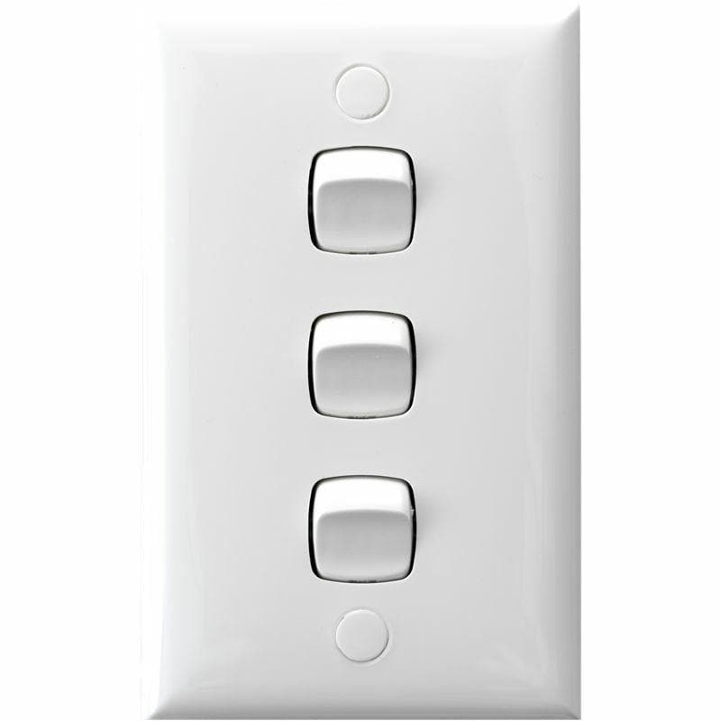HPM Standard 3 Gang White Wall Switch 10A CD770/3WE - Double Bay Hardware