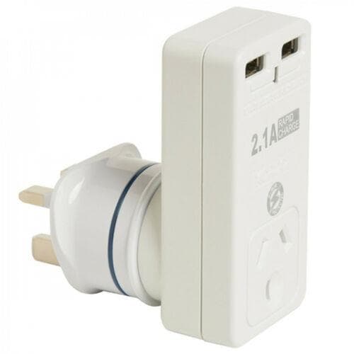 KORJO 2 Port USB & Power Adaptor For UK, Parts of Asia, Middle East, Africa - Double Bay Hardware