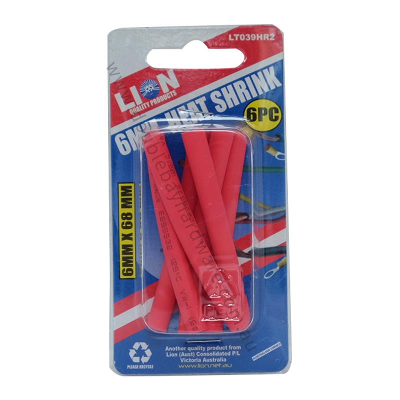 LION Heat Shrink Tubing 6mm X 68mm Red LT039HR2