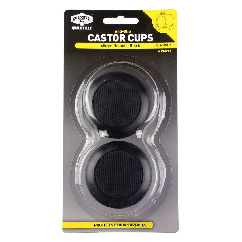 Local Products Anti Slip Round Castor Cups Black 45mm 35119 - Double Bay Hardware