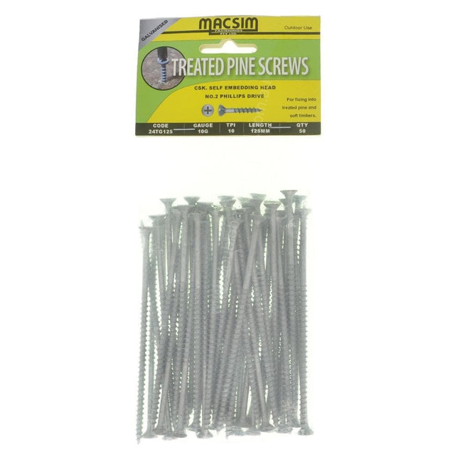 MACSIM 10G - 10x125mm Countersunk TREATED PINE Screw Galvanised 24TG125