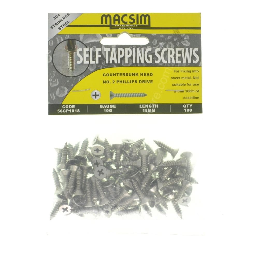MACSIM 10Gx18mm Countersunk SELF TAPPING Screw Stainless Steel 56CP1018 - Double Bay Hardware