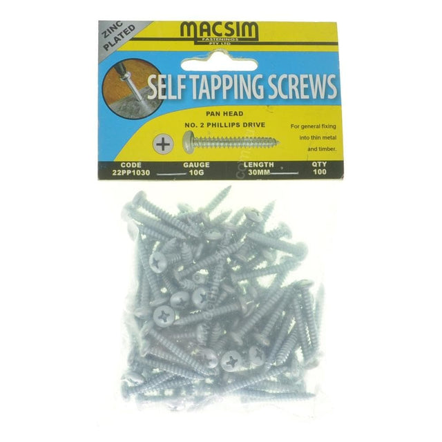 MACSIM 10Gx30mm PAN HEAD SELF TAPPING Screws Phillips ZINC 22PP1030
