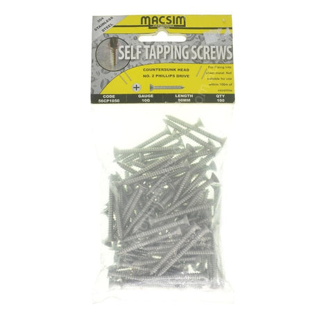 MACSIM 10Gx50mm Countersunk SELF TAPPING Screw Stainless Steel 56CP1050