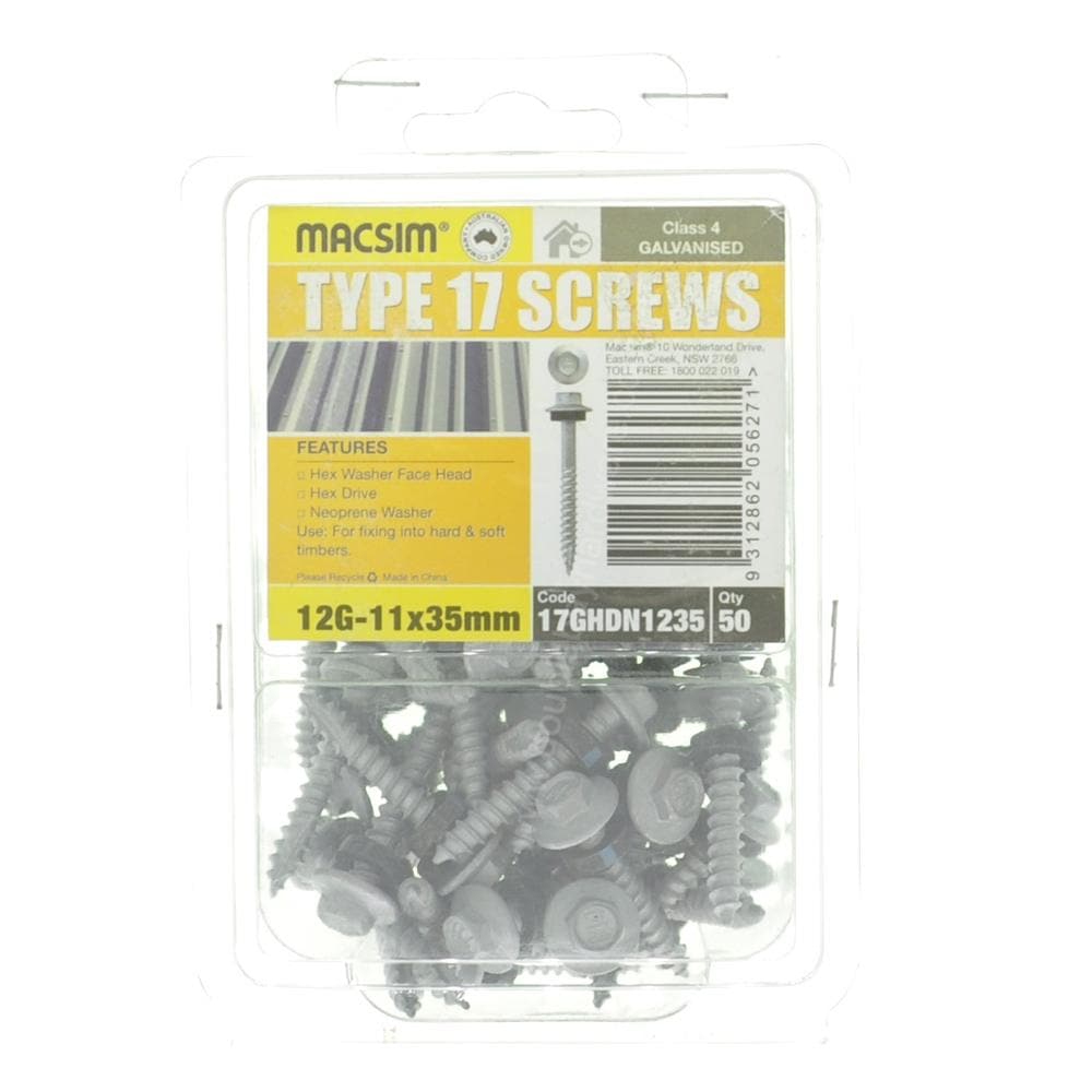 MACSIM 12G-11x35mm TYPE 17 Screw Galvanised 17GHDN1235 - Double Bay Hardware