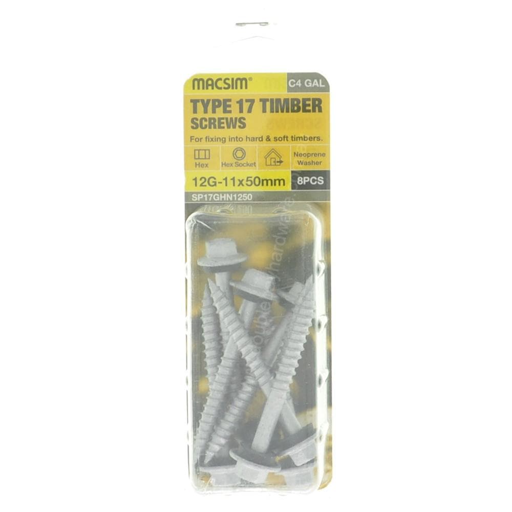 MACSIM 12G-11x50mm TYPE 17 Screw Galvanised 17GHN1250 - Double Bay Hardware