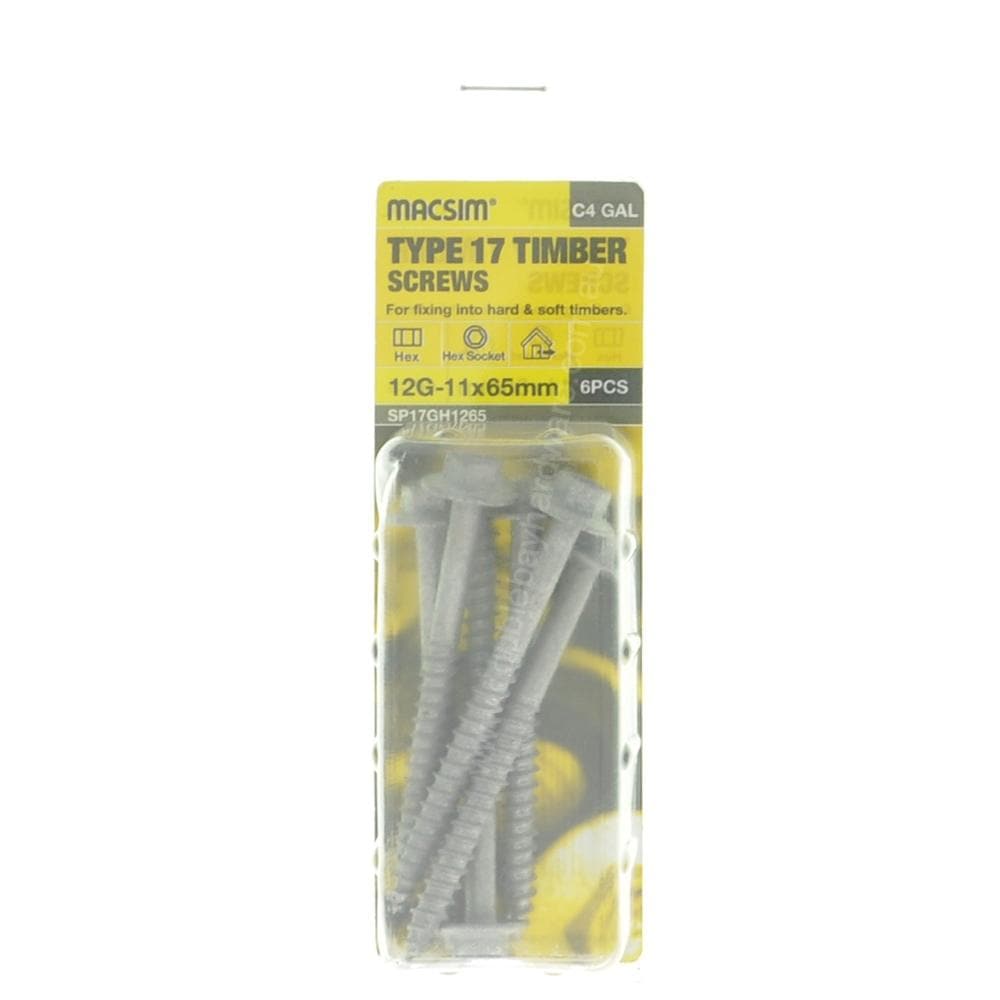 MACSIM 12G-11x65mm TYPE 17 Screw Galvanised SP7GH1265 - Double Bay Hardware