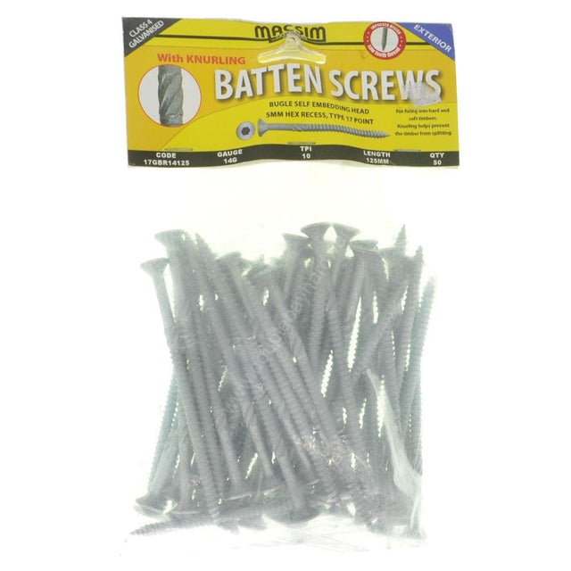 MACSIM 14G - 10x125mm BATTEN Screw With Knurling Galvanised 17GBR14125