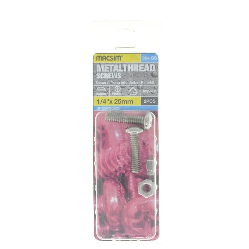 MACSIM 1/4"x25mm METALTHREAD Screw Round Head Stainless Steel SP25RS0625 - Double Bay Hardware