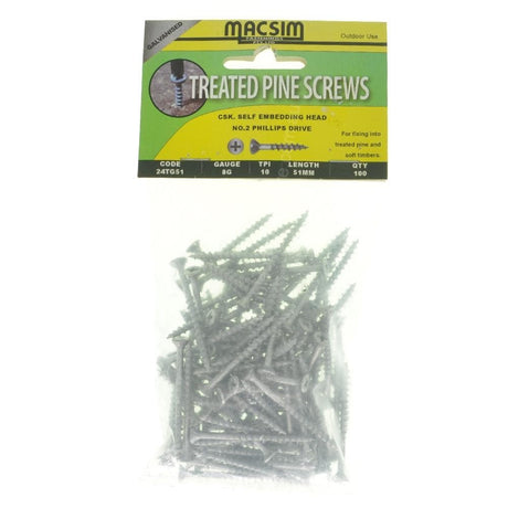 MACSIM 8G - 10x51mm Countersunk TREATED PINE Screw Galvanised 24TG51