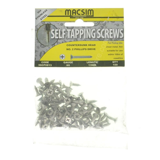 MACSIM 8Gx13mm Countersunk SELF TAPPING Screw Stainless Steel 56CP0813