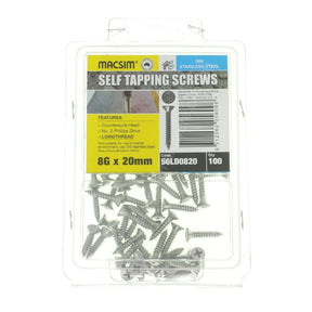 MACSIM 8Gx20mm Countersunk SELF TAPPING Screw Stainless Steel 56LD0820