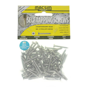 MACSIM 8Gx30mm Countersunk SELF TAPPING Screw Stainless Steel 56CP0830