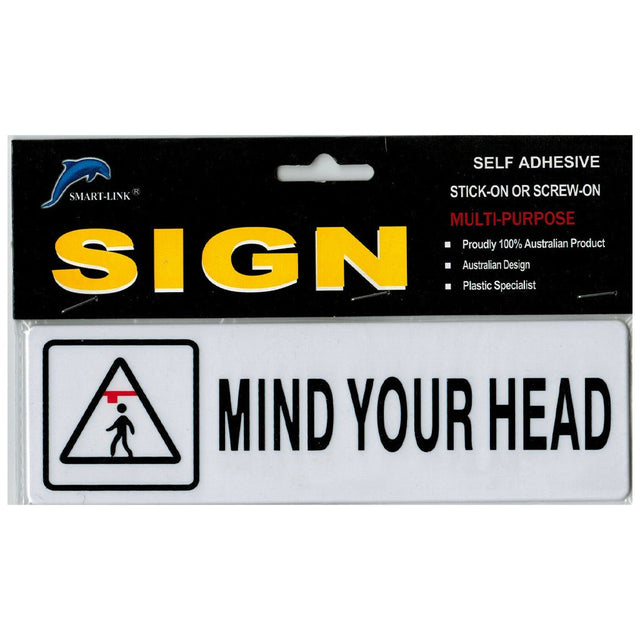 Plastic Self Adhesive Sign Mind Your Head 200x60x2mm SL - AT4062