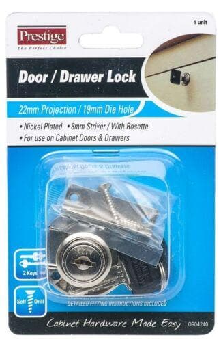 Prestige Door/Drawer Lock 22mm Projection 19mm Dia Hole 8mm Striker O904240 - Double Bay Hardware