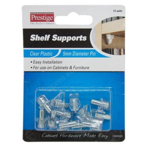 Prestige Shelf Supports 5mm Diameter Pin 12 Units Clear Plastic O904943 - Double Bay Hardware