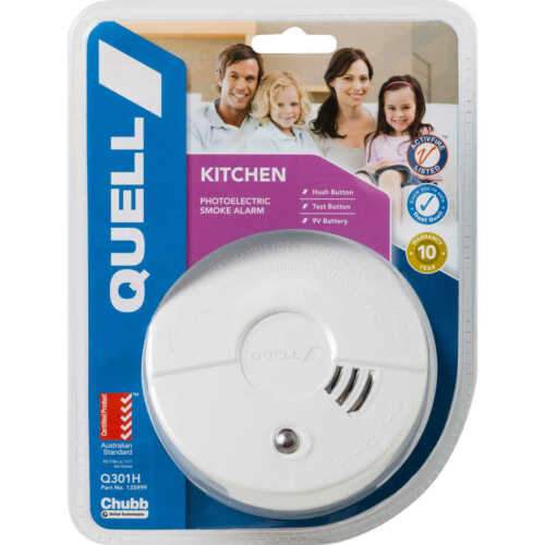 Quell Kitchen Photoelectric Smoke Alarm Hush Button, Test Button, 9V 135999 - Double Bay Hardware