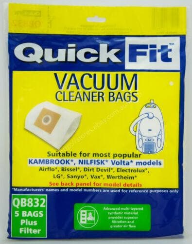QuickFit Vacuum Cleaner Bags For Popular Vacuums 5 Bags Included+Filter QB832 - Double Bay Hardware