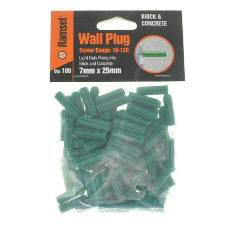 Ramset Wall Plug Green 7x25mm For 10 - 12 Gauge Screw WPG725/B100