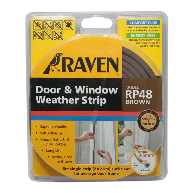 RAVEN Weather Strip for Doors Windows Gaps 3 - 5mm Brown RP48 - R48B
