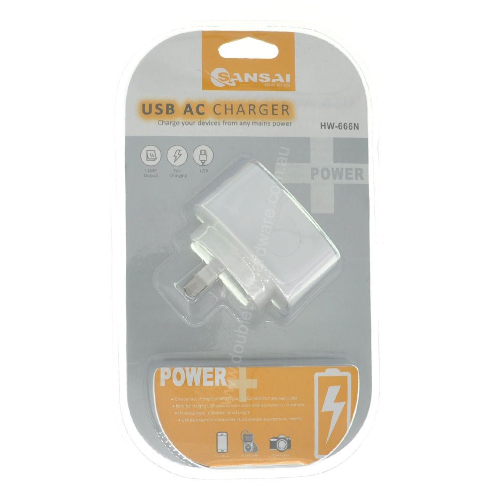 SANSAI USB AC Phone Charger HW-666N - Double Bay Hardware