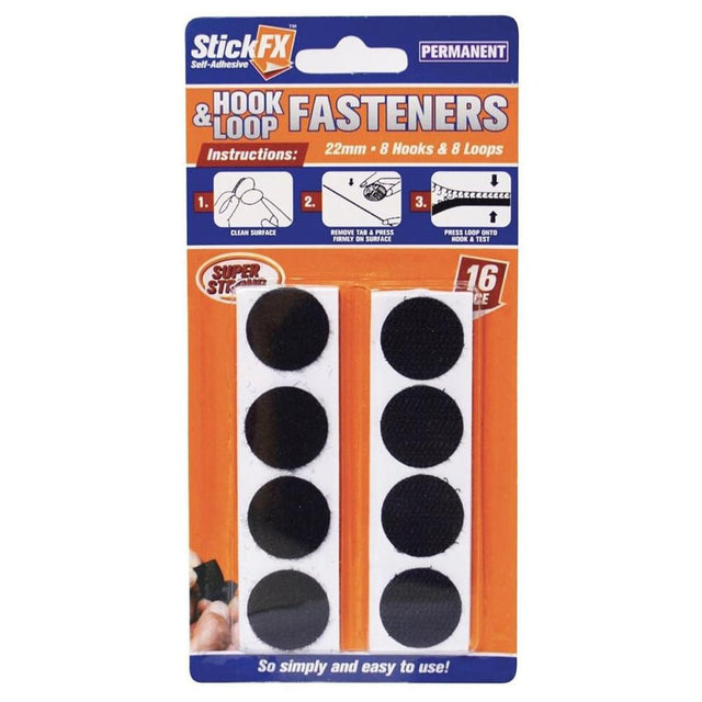 StickFX Hook and Loop Fasteners 22mm Black Dot 16pcs HAR - 208