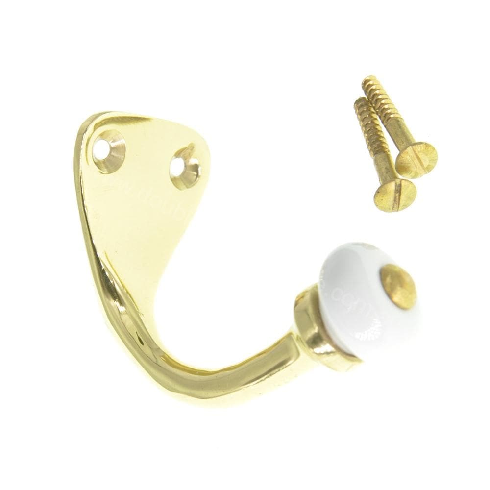 Superior Brass Porcelain Old English Classics Coat Hook Polished Brass 4241 - Double Bay Hardware