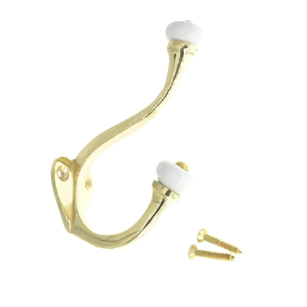Superior Brass Porcelain Old English Coat Hook Polished Brass 110mm 4239 - Double Bay Hardware