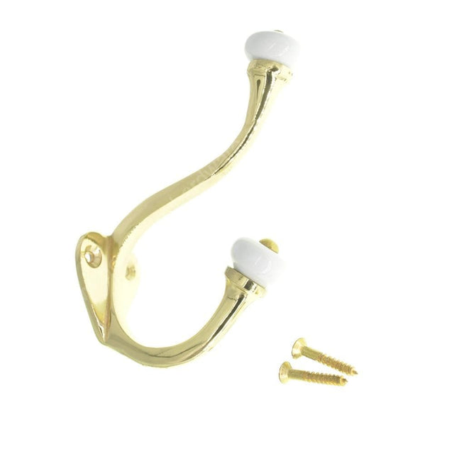 Superior Brass Porcelain Old English Coat Hook Polished Brass 110mm 4239 - Double Bay Hardware