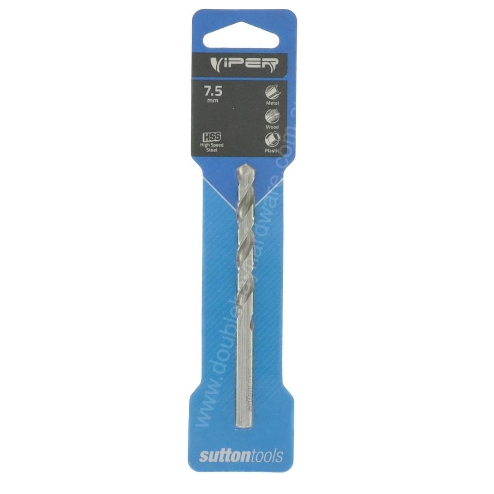 suttontools Metric HSS Viper Drill Bits For Metal, Wood, Plastic 7.5mm - Double Bay Hardware