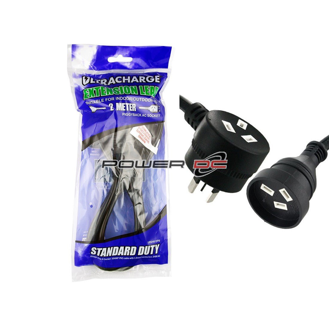Ultracharge Extension Lead With Piggy Back 2M Black Indoor/Outdoor ACL302PB