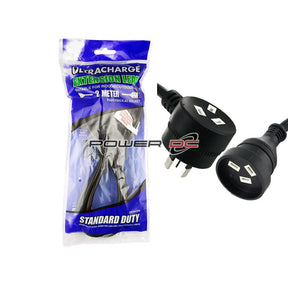 Ultracharge Extension Lead With Piggy Back 2M Black Indoor/Outdoor UR240PB - Double Bay Hardware