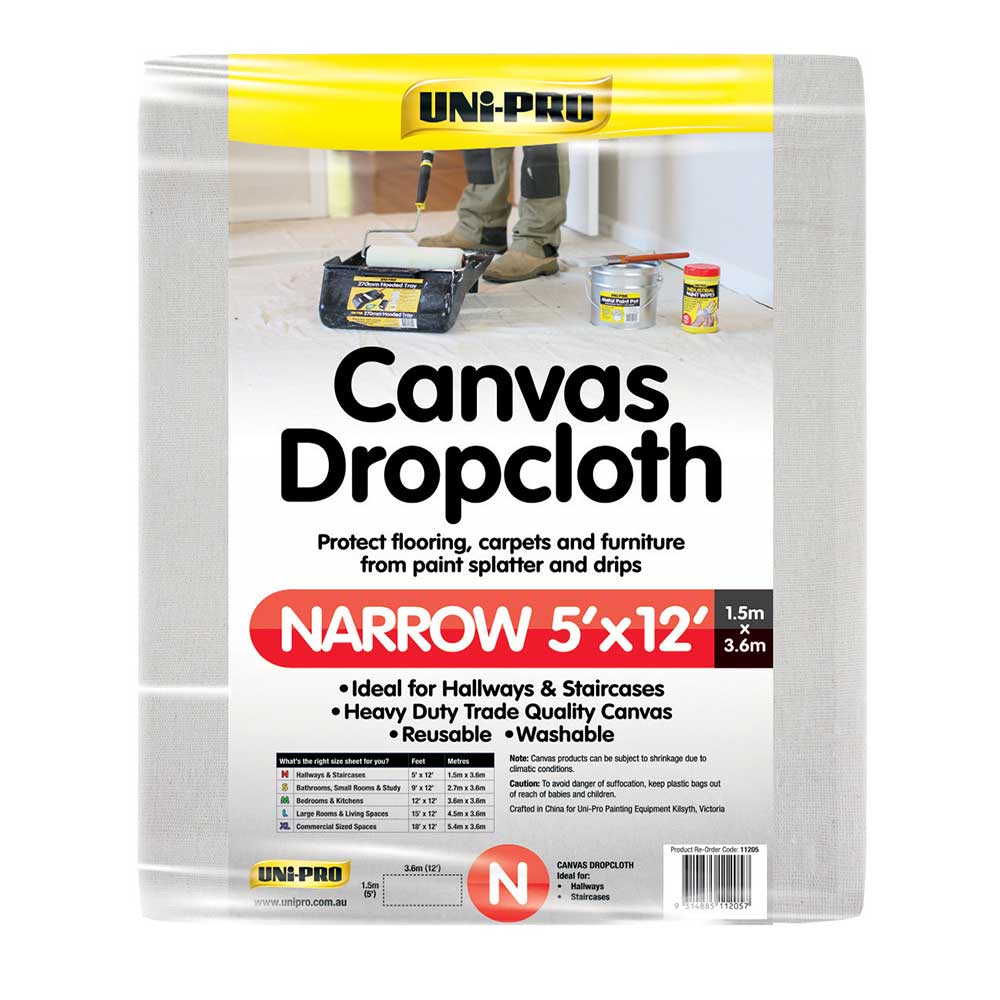 UNI-PRO Heavy Duty Canvas Drop Cloth 5'x12' 11205 - Double Bay Hardware