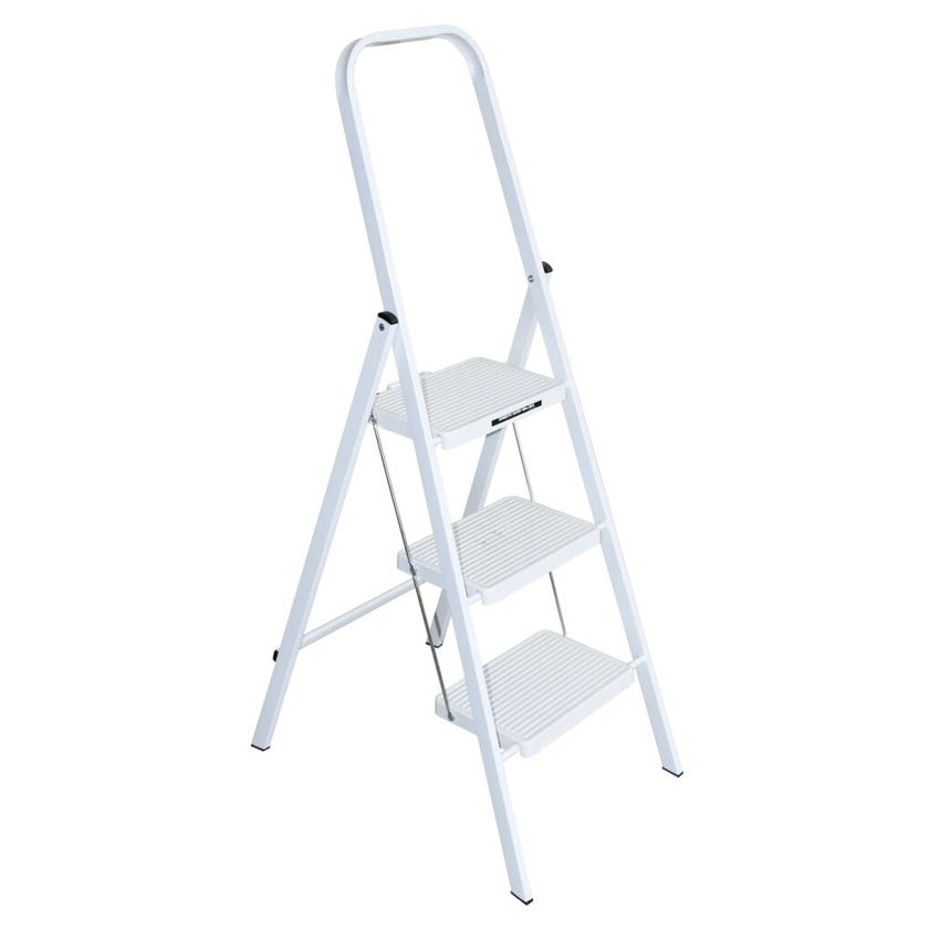 WERNER 3 Step Steel Ladder White 100kg Domestic S123W-4AZ - Double Bay Hardware