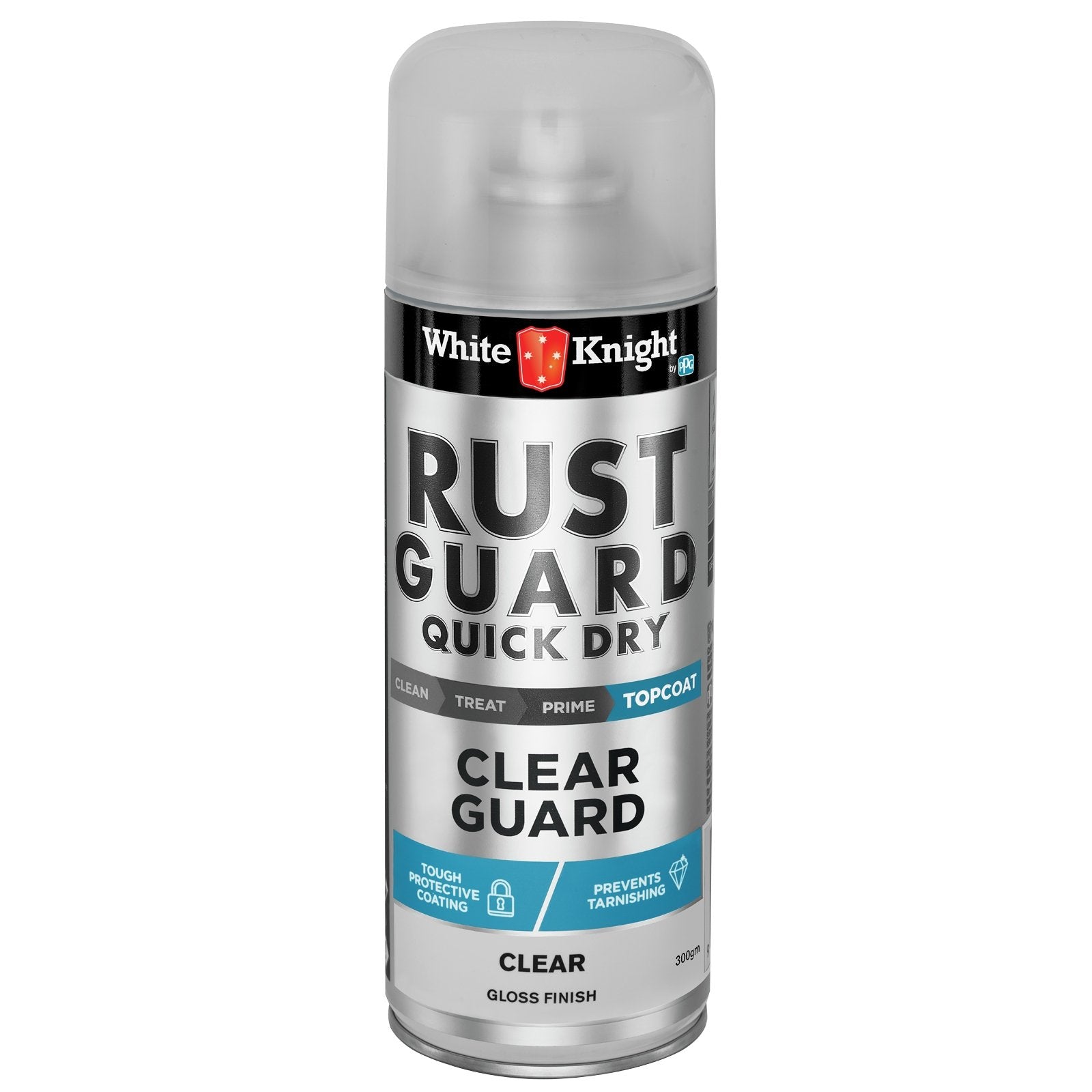 White Knight Rust Guard Clear Guard Quick Dry Spray Paint 300g 375533/300GM - Double Bay Hardware