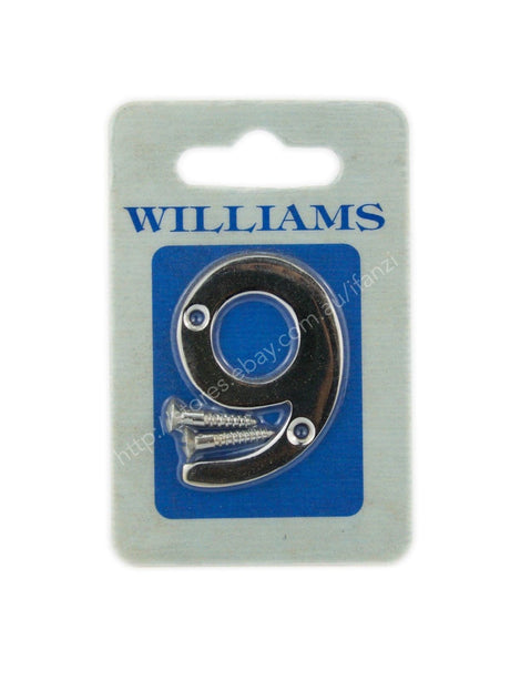 Williams Screw On Sign Number 9 52x40x3mm 10209c