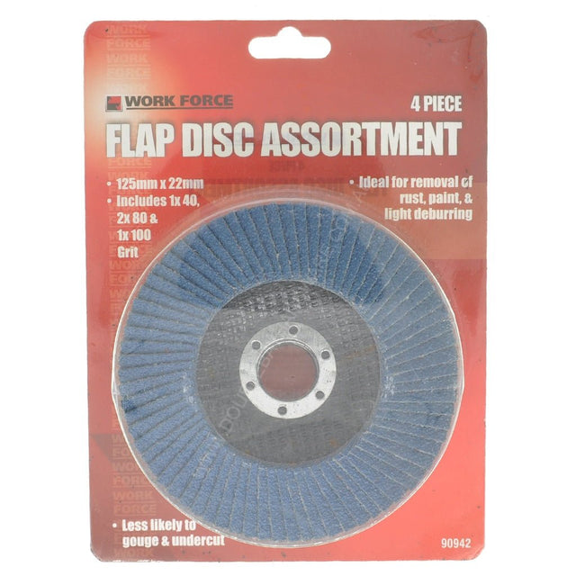 WORK FORCE Flap Disc Assortment 125mm 4Pcs 90942