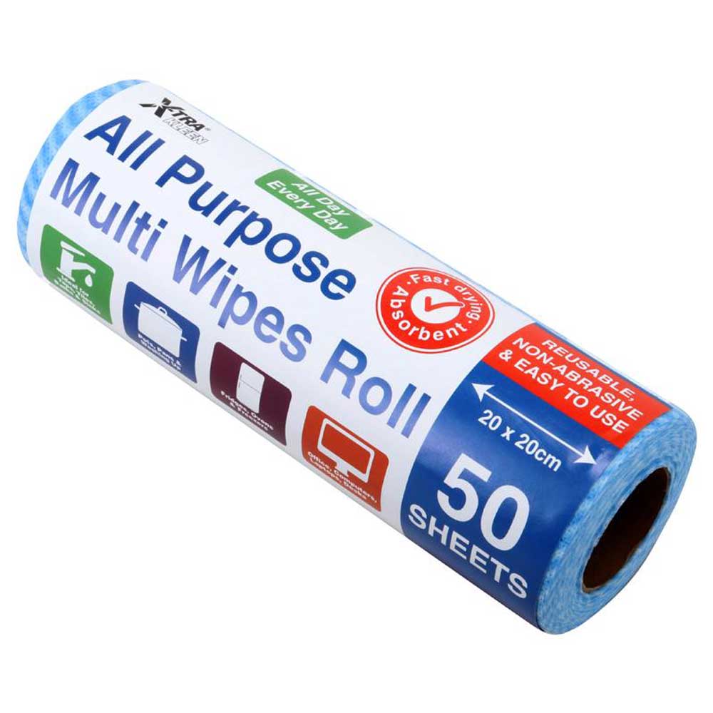 XTRA KLEEN All Purpose Multi Wipes Roll 20x20cm 50 Sheets 165773 - Double Bay Hardware