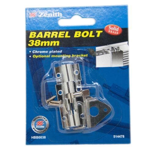 Zenith Barrel Bolt 38mm Solid Brass Chrome Plated HBB0038 - Double Bay Hardware