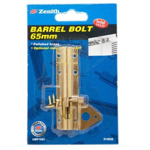 Zenith Barrel Bolt 65mm Solid Brass Polished Brass HBP1065 - Double Bay Hardware