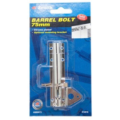 Zenith Barrel Bolt 75mm Solid Brass Chrome Plated HBB0076 - Double Bay Hardware