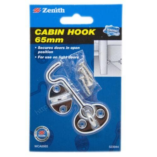 Zenith Cabin Hook 65mm Chrome Plated Secures Door in Open Position WCA0065 - Double Bay Hardware