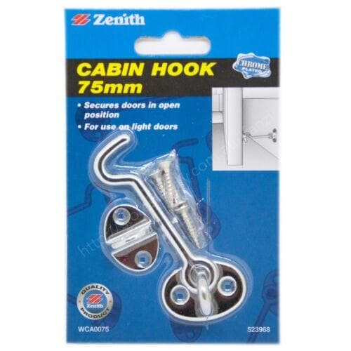 Zenith Cabin Hook 75mm Chrome Plated Secures Door in Open Position WCA0075 - Double Bay Hardware