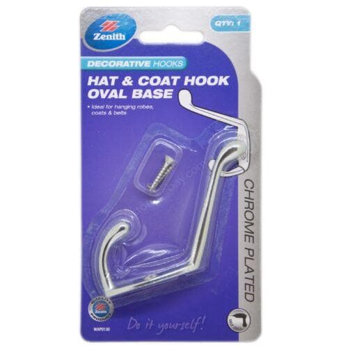 Zenith Decorative Hooks Hat & Coat Hook Oval Base Chrome Plated WAP0130 - Double Bay Hardware