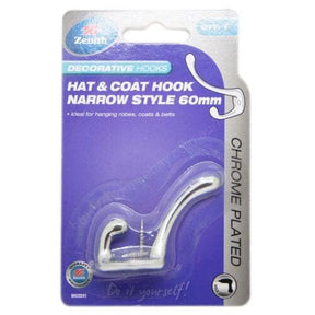 Zenith Hat & Coat Hook Narrow Style Chrome Plated 60mm WIC0241